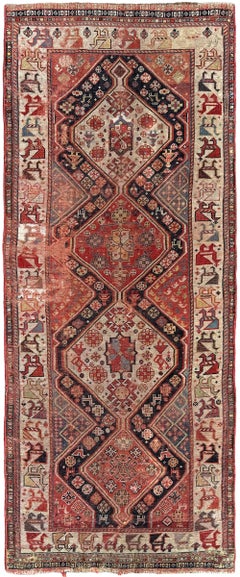 2.5X6 Antique Persian Khamseh Rug Fine Shiraz 76cm x 183cm C.1880