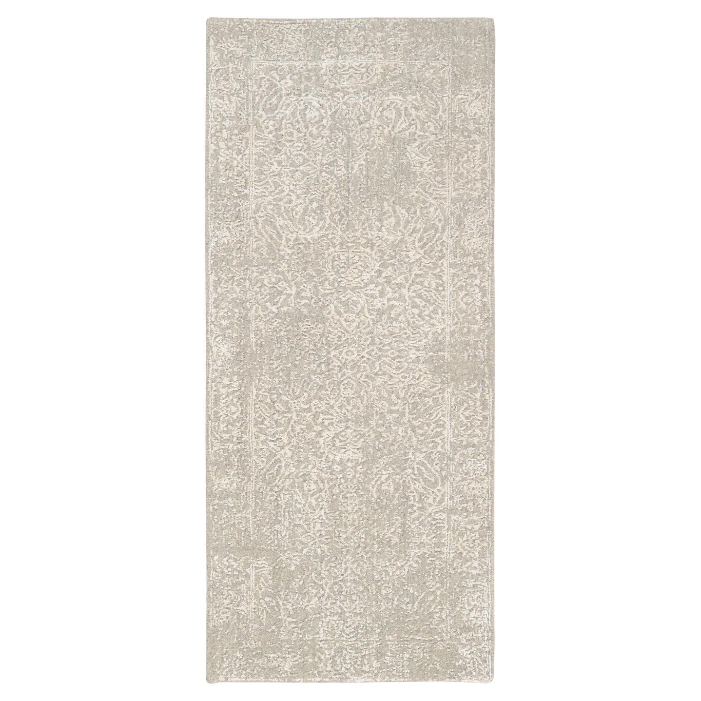 Tappeto Runner 2'5 "x6' Beige in lana e seta lavorato a mano in fine jacquard