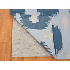 2'5"x6' Blue, Wool Hand Woven, Kilim Geometric Design Flat Weave Runner Rug