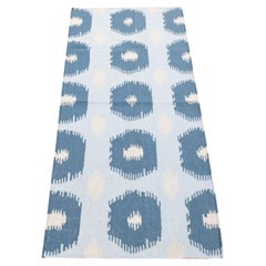 2'5"x6' Blue, Wool Hand Woven, Kilim Geometric Design Flat Weave Runner Rug