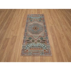 2'5"x6' Brown Mamluk Design with Medallion Hand Knotted Wool & Silk Runner Rug
