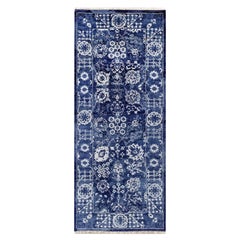 2
5"x6
 Denim Blue Tabriz Hand Knotted Wool and Silk Runner Oriental Rug