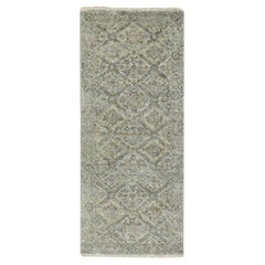 2
5"x6
 Gray Erased and Broken Garden Design Hand Knotted Pure Wool Runner Rug