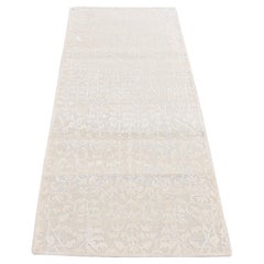 2
5"x6
Ivory, Hand Knotted, Tone on Tone, Pure Silk with Wool, Runner Rug