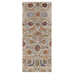 Tappeto Runner annodato a mano 2'5 "x6' Avorio in seta e lana con disegno di foglie di falce