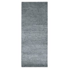 2'5"x6'1" Gray Contemporary Design Hand Knotted Silk & Textured Wool Runner Rug