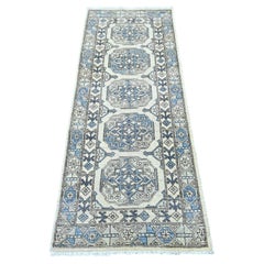 2'5"x6'1" Ivory Hand Knotted Afghan Ersari Elephant Feet Design Wool Runner Rug