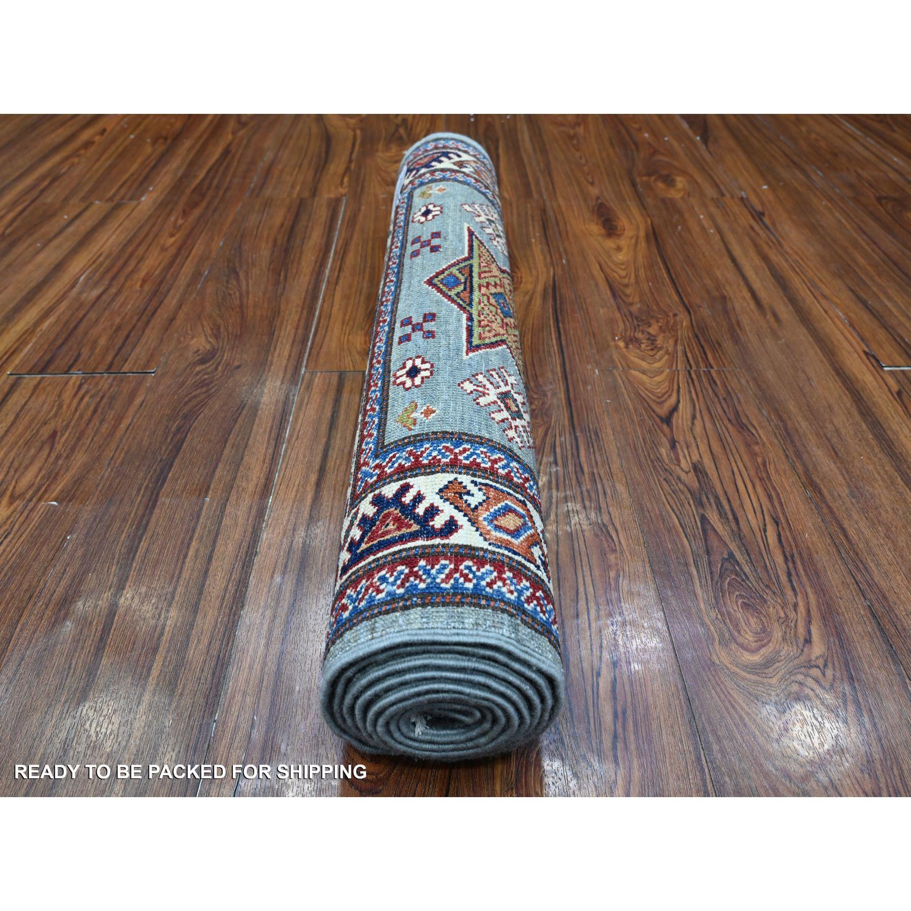 Afghan Tapis de course noué à la main gris baleine super Kazak 2'5