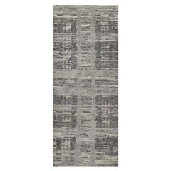 2'5"x6'2" Gray Modern Criss Cross Design Undyed Wool Hand Knotted Runner Rug