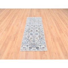 2'5"x6'2" Ivory Silk With Textured Wool Tabriz Hand Knotted Oriental Runner Rug