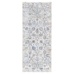 2'5"x6'2" Ivory Silk With Textured Wool Tabriz Hand Knotted Oriental Runner Rug