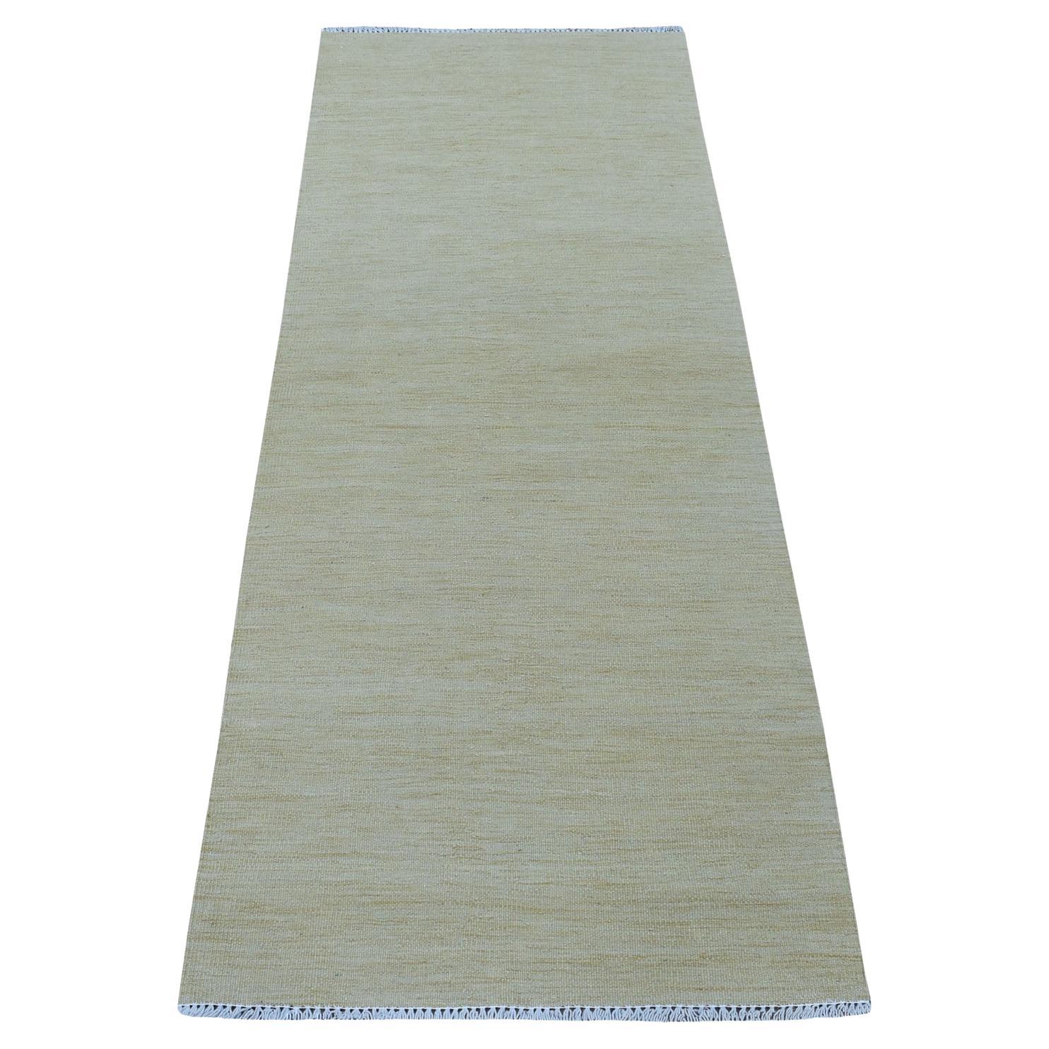 2'5"x6'3" Gold Shades Flat Weave Kilim Pure Wool Hand Woven Runner Rug