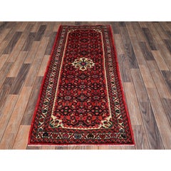 2'5"x6'3" Red Full Pile New Persian Hussainabad Hand Knotted Wool Runner Rug