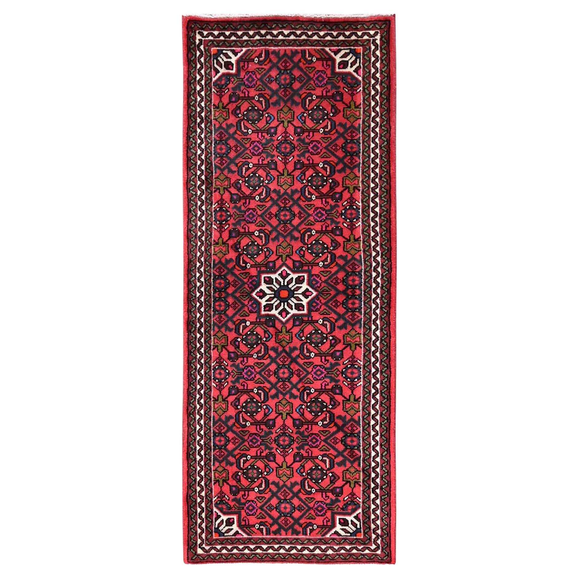 2'5"x6'4" Red New Zoroastrian Hussainabad Full Pile Hand Knotted Wool Runner Rug