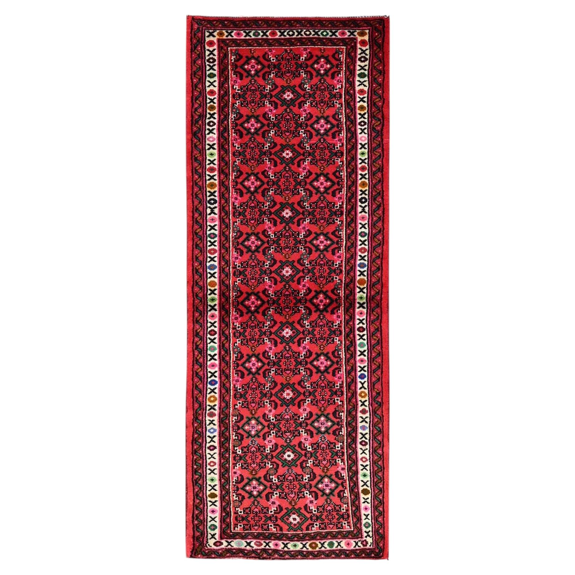2'5"x6'5" Crimson Red New Zoroastrian Hussainabad Hand Knotted Wool Runner Rug