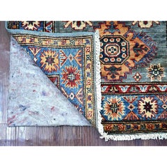 2'5 "x6'6" Nebliges Grau Reine Wolle Afghan Super Kazak Handgeknüpft Läufer Teppich