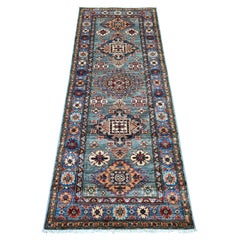 2'5 "x6'6" Nebliges Grau Reine Wolle Afghan Super Kazak Handgeknüpft Läufer Teppich
