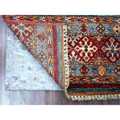 2'5"x6'7" Colorful Hand Knotted Afghan Super Kazak Pure Wool Narrow Runner Rug