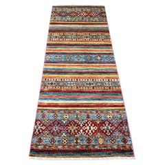 2'5"x6'7" Colorful Hand Knotted Afghan Super Kazak Pure Wool Narrow Runner Rug