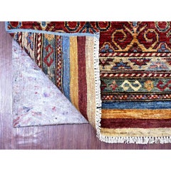 2'5"x6'7" Colorful Pure Wool Hand Knotted Afghan Super Kazak Runner Rug