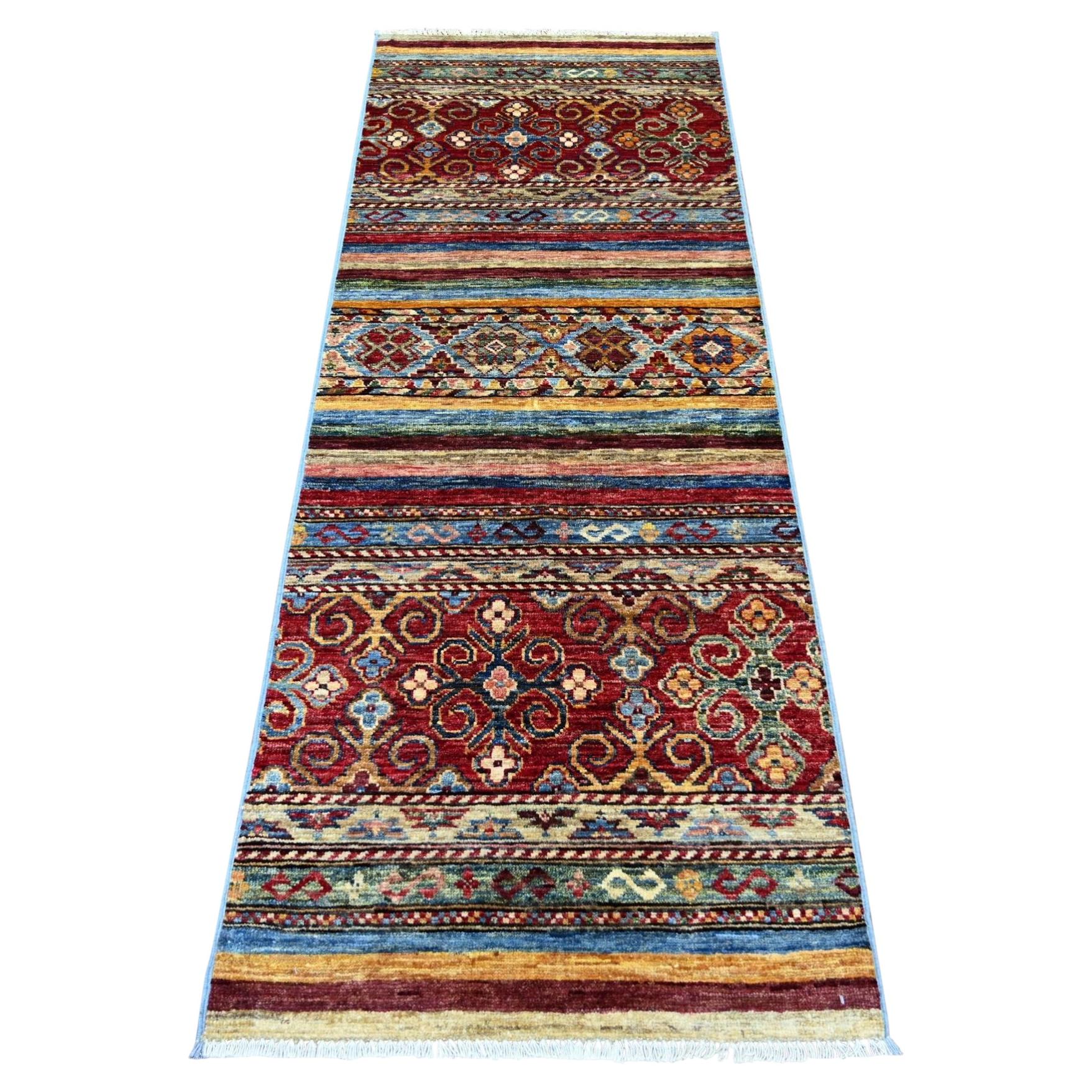 2'5"x6'7" Colorful Pure Wool Hand Knotted Afghan Super Kazak Runner Rug