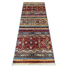 2'5"x6'7" Colorful Pure Wool Hand Knotted Afghan Super Kazak Runner Rug