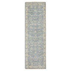 2
5"x7
10" Light Sky Blue Pure Wool Sickle Leaf Design Hand Knotted Runner Rug