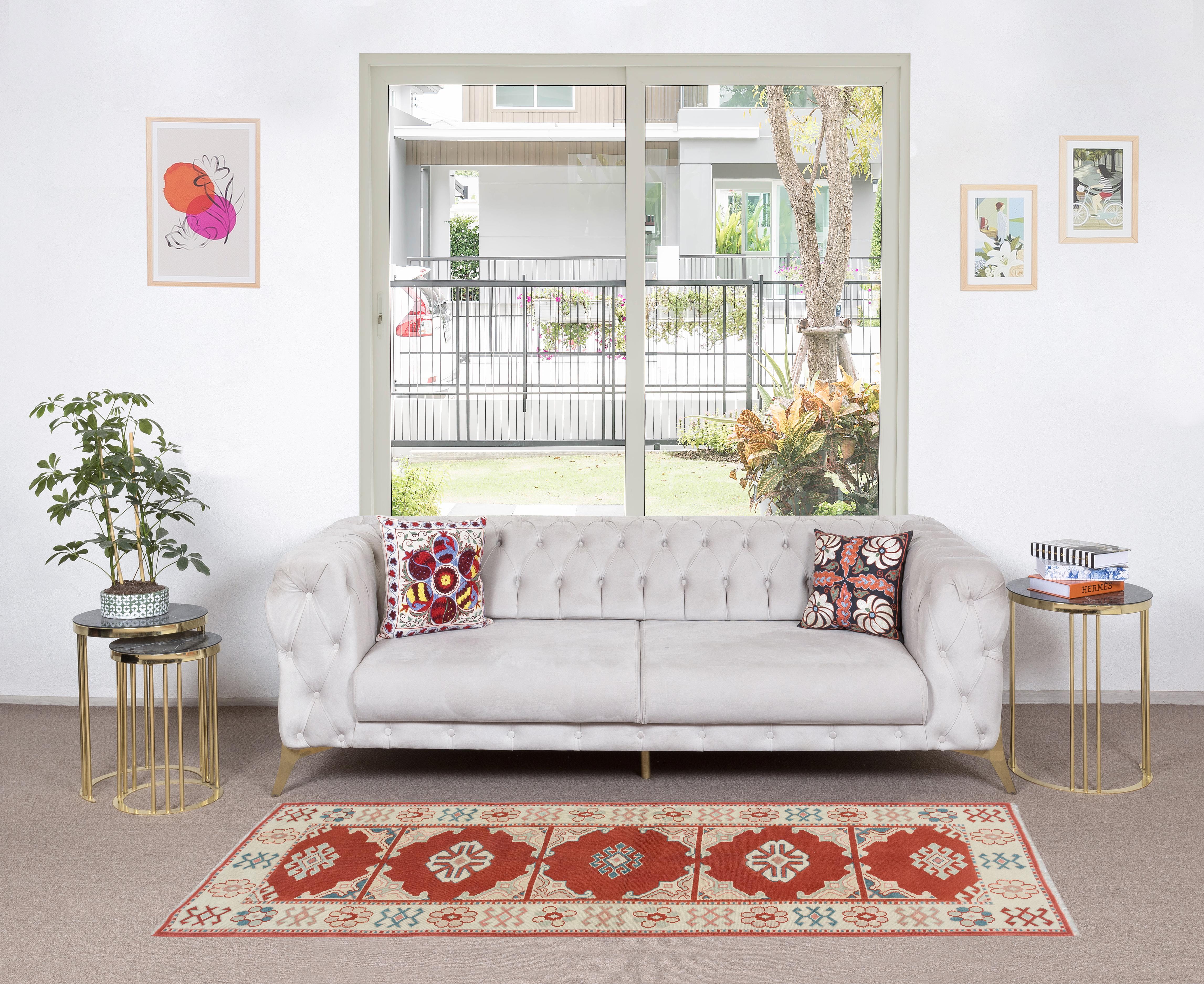 2.5x7.3 Ft Handgefertigter Flurteppich. Flur Läufer Teppich. Roter Treppenteppich. Küchenteppich (Türkisch) im Angebot