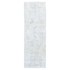 Alfombra de pasillo vintage persa de Tabriz, tejida a mano, de lana 100 %, color marfil, de 2'5" x 7'6"