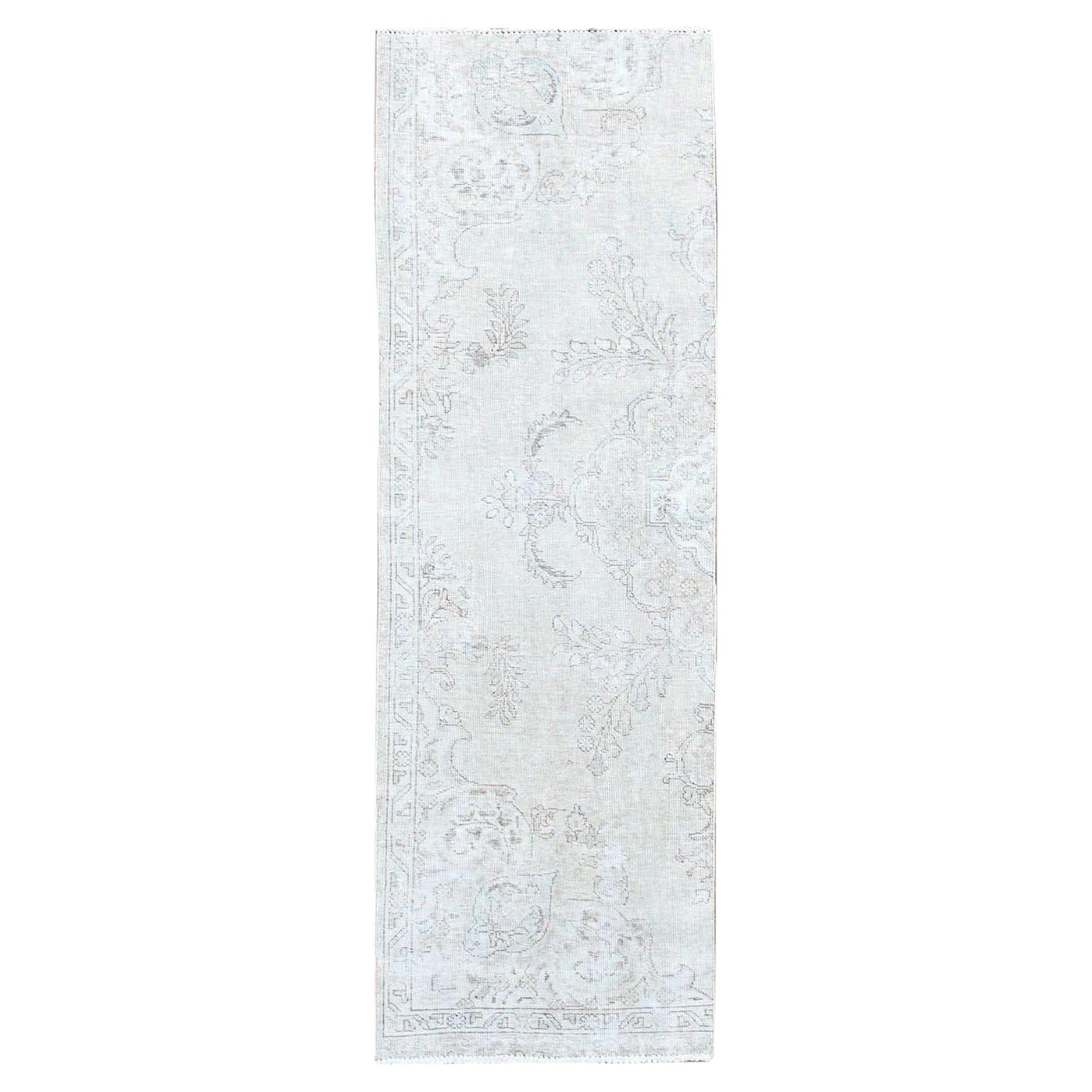 Tappeto Avorio Rustico in Pura Lana Vintage Persiano Tabriz Annodato a Mano 2'5 "x7'6"