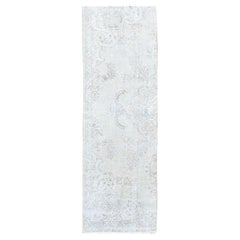 2'5"x7'6" Ivory Rustic Look Pure Wool Vintage Persian Tabriz Hand Knotted Rug