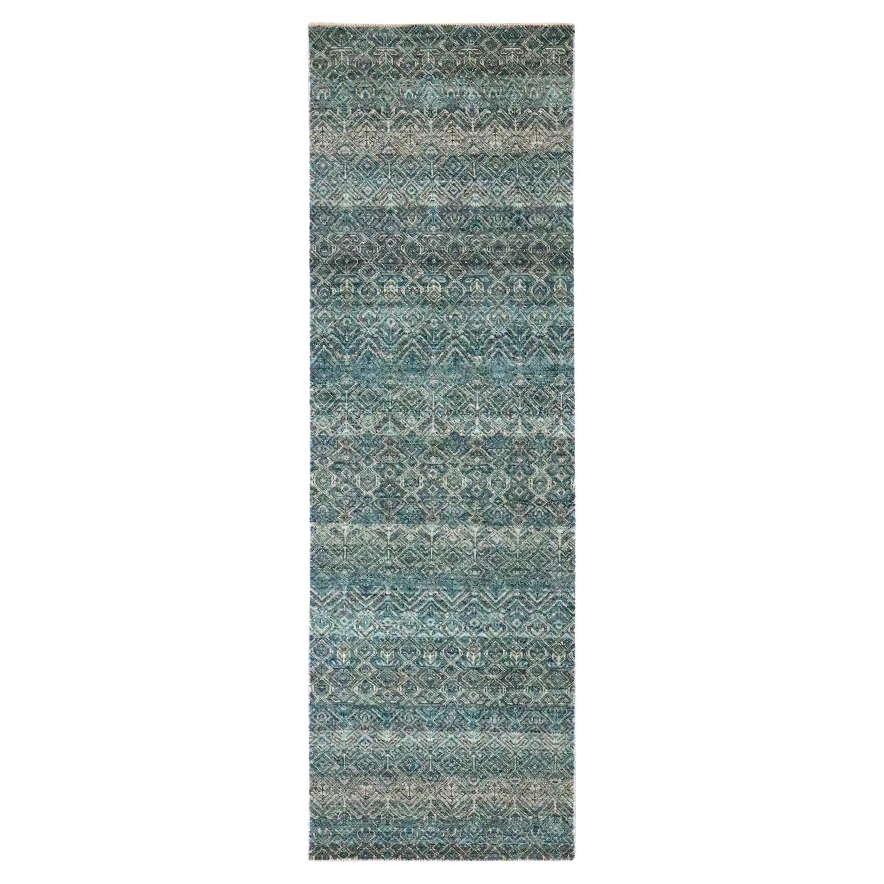 2'5 "x7'7" Bleu Kohinoor Herat Motif géométrique Tapis de course en laine noué à la main