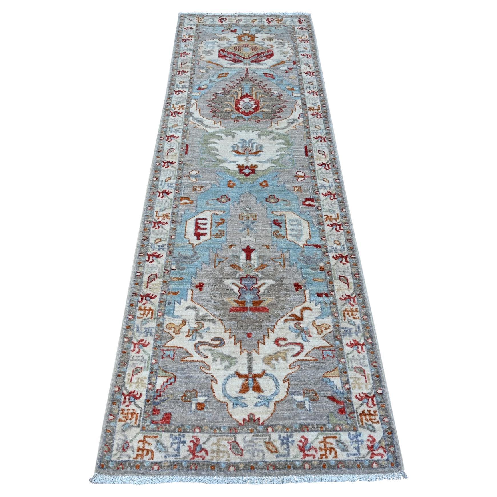 2'5 "x7'8" Gris Noué à la main Aryana North West Zoroastrian Runner Tapis d'Orient