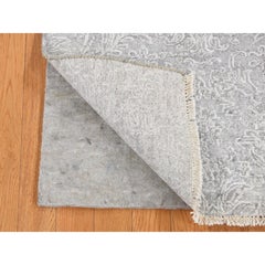 2'5"x7'9" Gray, Hand Knotted, Tone on Tone Design, Wool and Silk, Runner Rug
