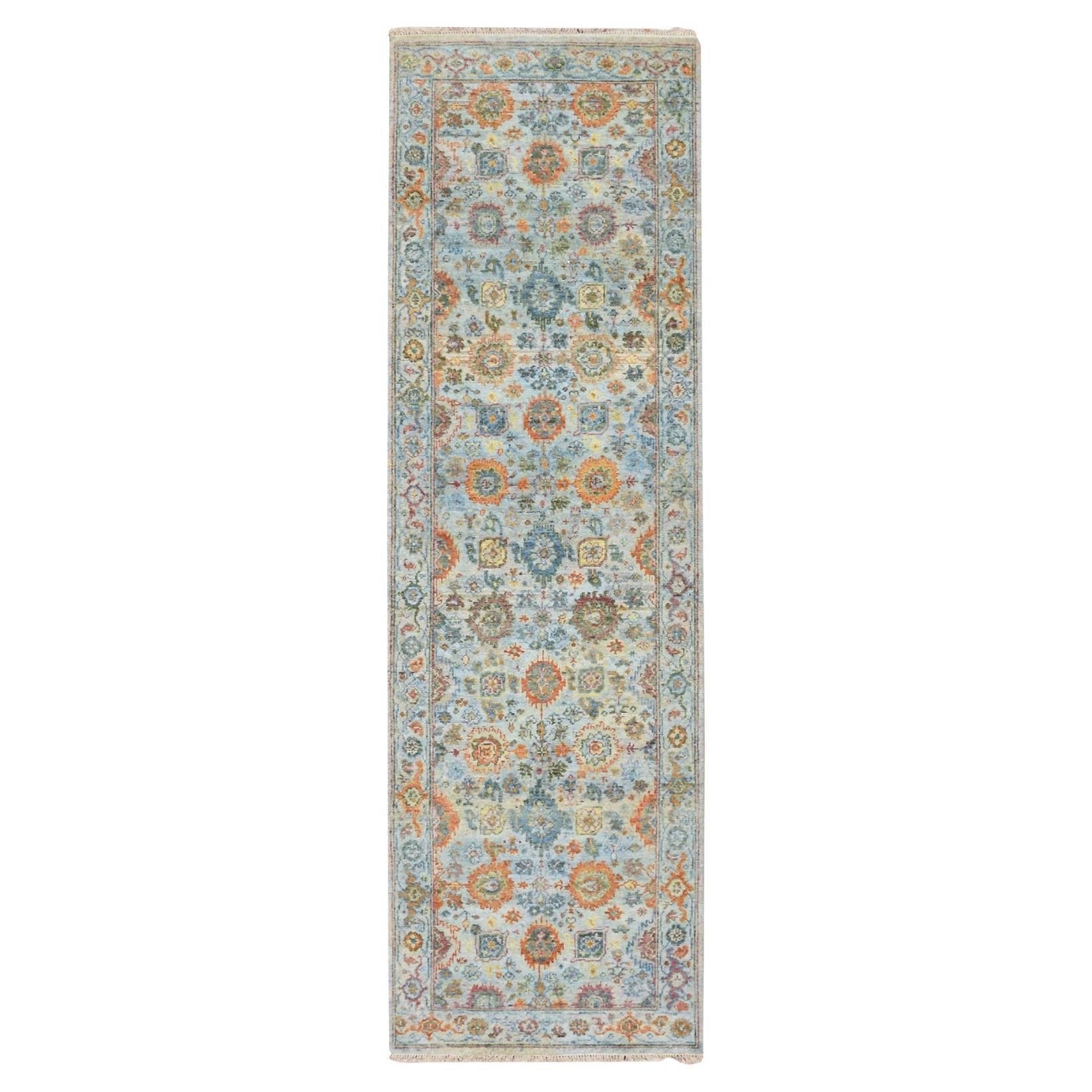 2
5"x8
 Arctic Blue Sultanabad Reimagined Hand Knotted Pure Wool Runner Rug For Sale