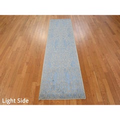 2'5"x8' Beau Blue Broken Cypress Tree Design Wool Silk Hand Loomed Runner Rug
