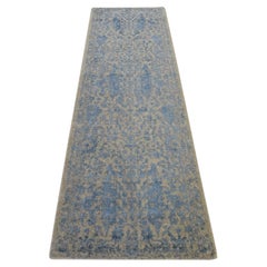 2'5"x8' Beau Blue Broken Cypress Tree Design Wool Silk Hand Loomed Runner Rug