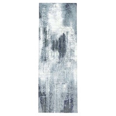 2'5"x8' Black Abstract Design Wool & Silk Hand Knotted Oriental Runner Rug