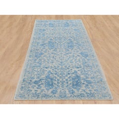 2'5"x8' Blue Fine Broken Cypress Tree Design Wool & Art Silk Runner Thick Rug