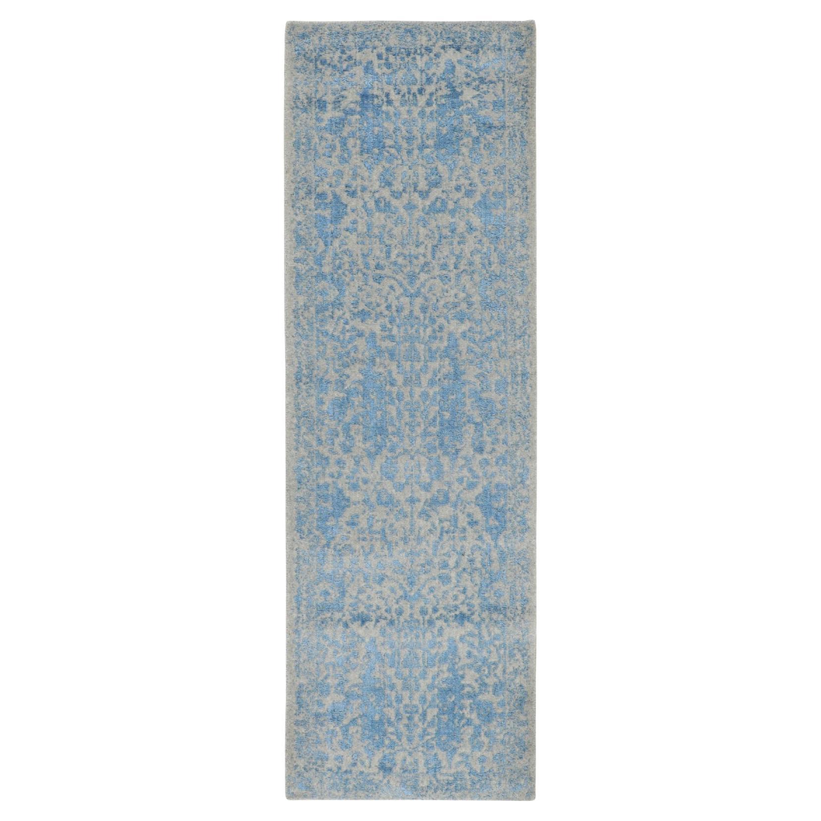 2
5"x8
 Blue Fine Broken Cypress Tree Design Wool 
Art Silk Runner Thick Rug For Sale