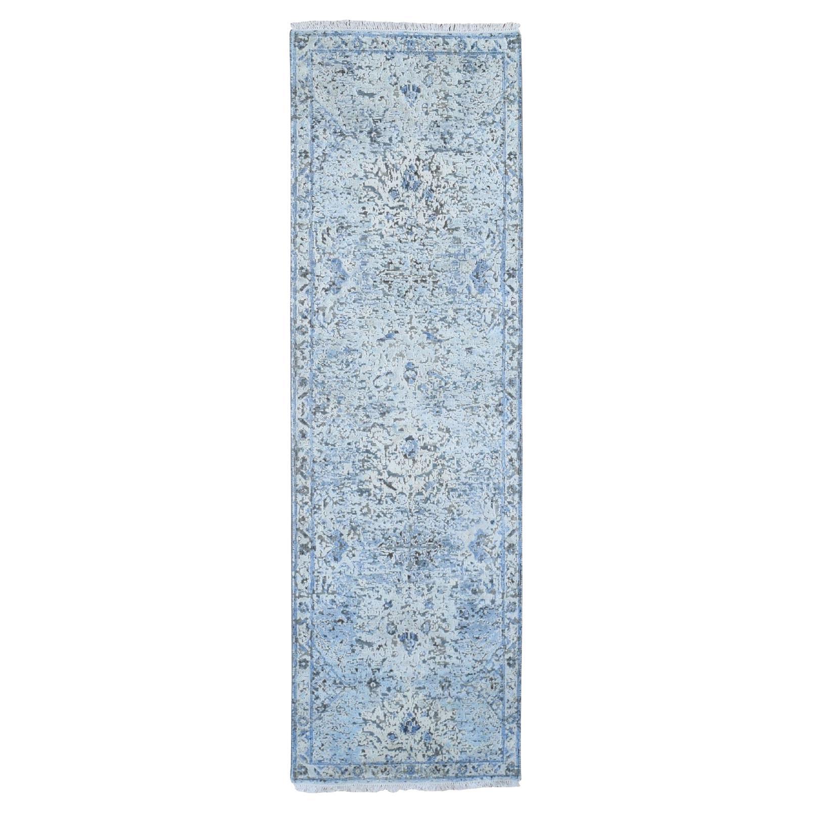 2
5"x8
 Distressed Oushak Pure Silk with Textured Wool Runner Hand Knotted Rug For Sale