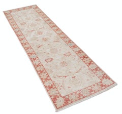 2.5x8 ft Floral Runner Rug for Corridor. HandKnotted Runner Rug. Beige Stair Rug