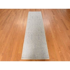 2'5"x8' Gray Hand Loomed Wool & Silk Broken Cypress Tree Design Runner Rug