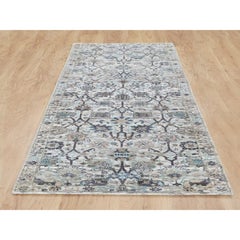 2'5"x8' Ivory Silk with Textured Wool Tabriz Runner Hand Knotted Oriental Rug
