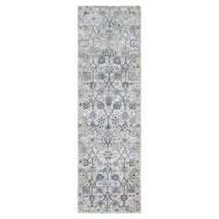 2'5"x8' Ivory Silk with Textured Wool Tabriz Runner Hand Knotted Oriental Rug