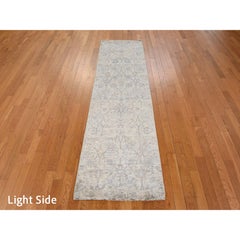 2'5"x8' Ivory Tabriz Vase and Pomegranate Design Hand Knotted Silk Runner Rug