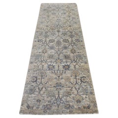 2'5"x8' Ivory Tabriz Vase and Pomegranate Design Hand Knotted Silk Runner Rug