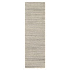 2'5 "x8' Lace White Plain Modern Design Undyed Pure Wool Hand Loomed Runner Rug