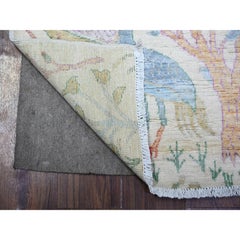 2'5"x8' Night White Afghan Peshawar Hand Knotted Pure Wool Oriental Rug
