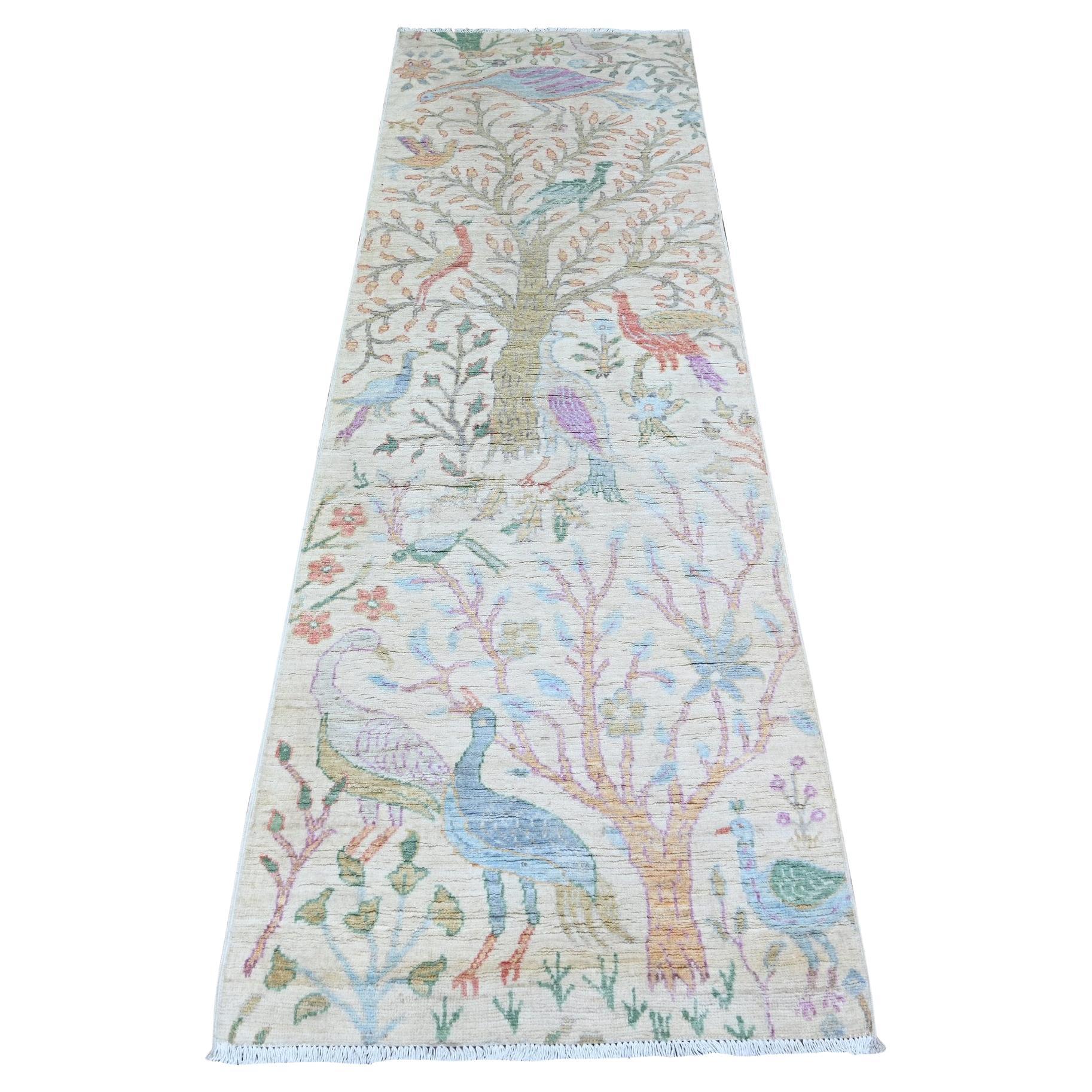 2'5 "x8' Night White Afghan Peshawar Handgeknüpfter Orientteppich aus reiner Wolle im Angebot